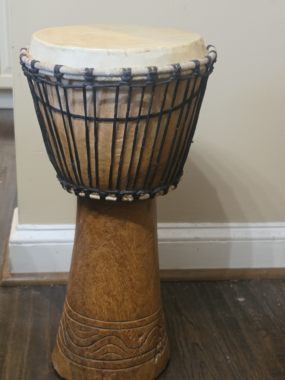 Handcrafted Brown & Cream Wooden Djembe Drum - Home Accents